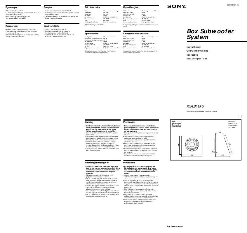 Mode d'emploi SONY XS-L81BP5