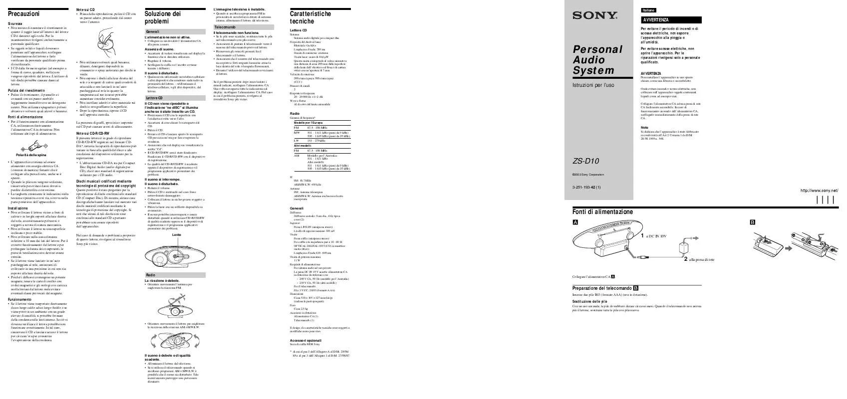 Mode d'emploi SONY ZS-D10