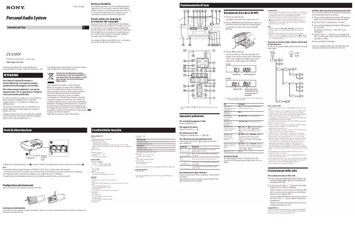 Mode d'emploi SONY ZS-S50CP