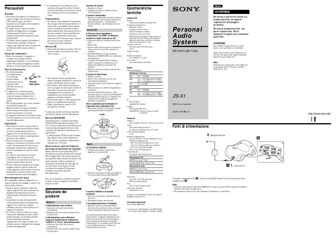 Mode d'emploi SONY ZS-X1