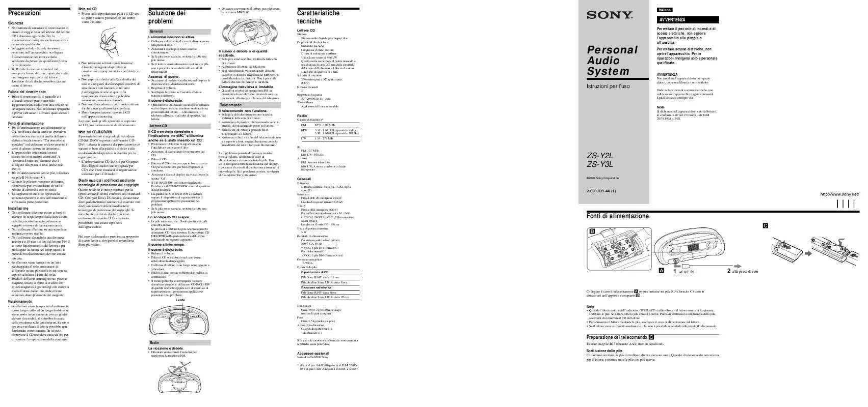 Mode d'emploi SONY ZS-Y2L