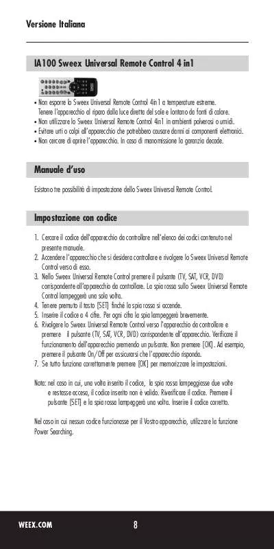 Mode d'emploi SWEEX IA100