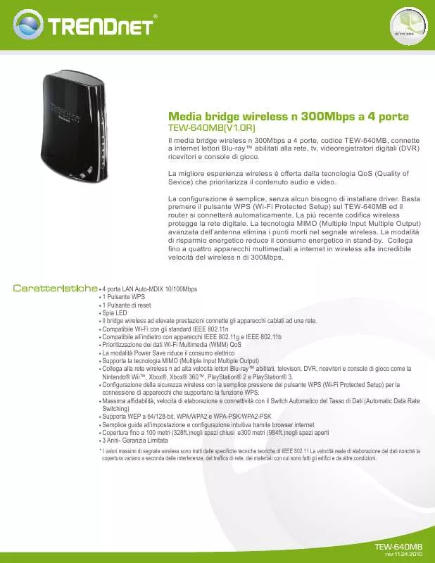 Mode d'emploi TRENDNET TEW-640MB