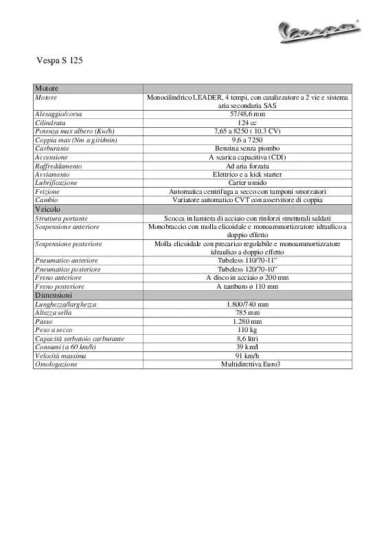 Mode d'emploi VESPA S 125
