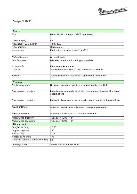 Mode d'emploi VESPA S 50 2T