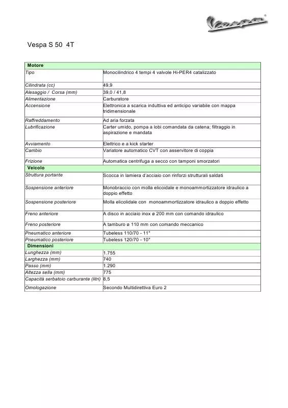 Mode d'emploi VESPA S 50 4T