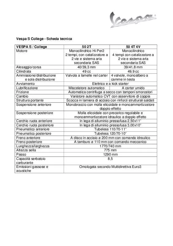 Mode d'emploi VESPA S COLLEGE 50 2T
