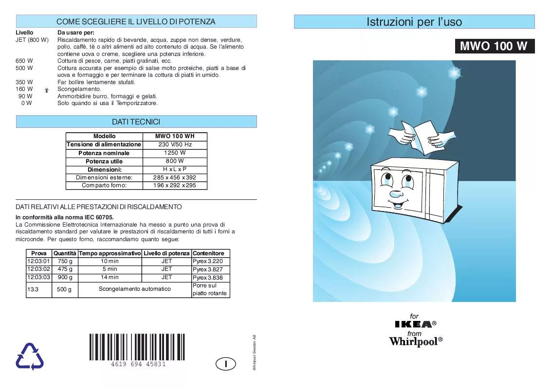 Mode d'emploi WHIRLPOOL 30079327 MWO 100 W