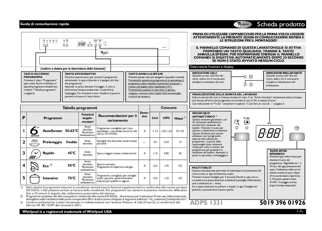 Mode d'emploi WHIRLPOOL ADPS 1331 IX