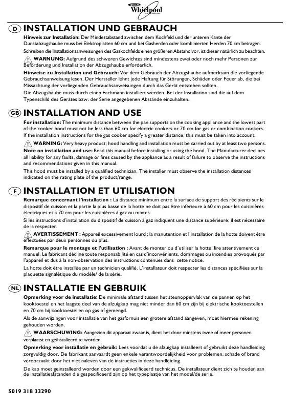 Mode d'emploi WHIRLPOOL AKR 409 IX