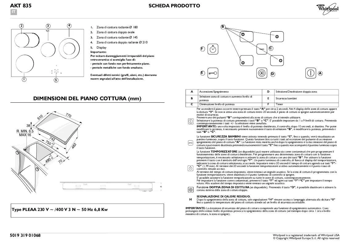 Mode d'emploi WHIRLPOOL AKT 836/LX