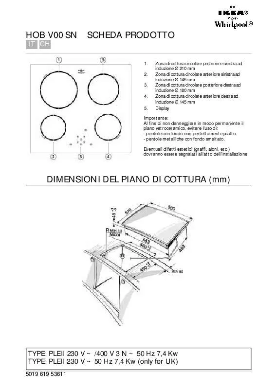 Mode d'emploi WHIRLPOOL HOB V00 S N