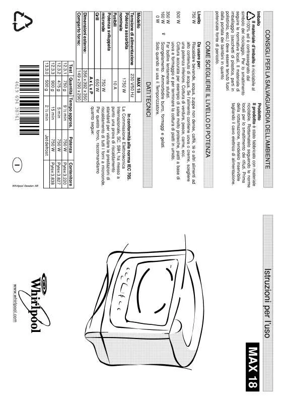 Mode d'emploi WHIRLPOOL MAX 18/2/BL