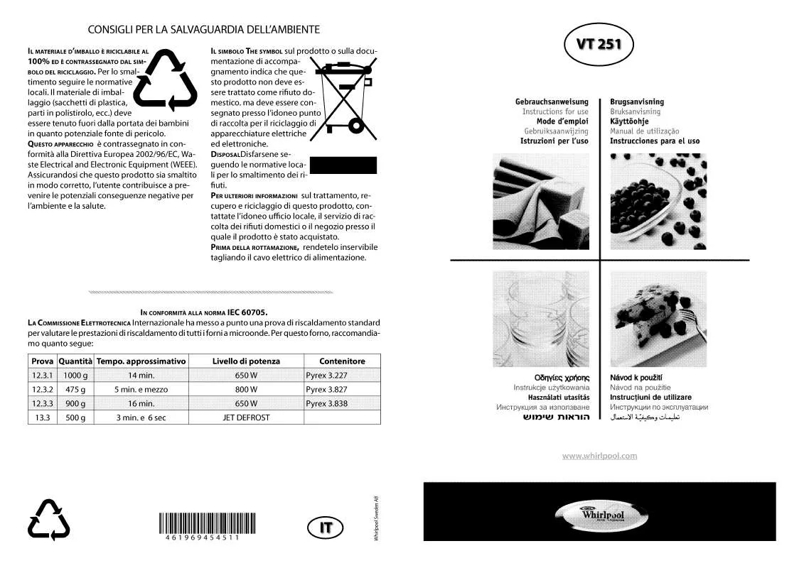 Mode d'emploi WHIRLPOOL VT 251 / WH