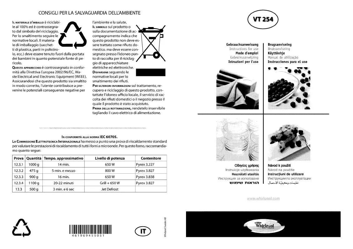 Mode d'emploi WHIRLPOOL VT 254 / ALU