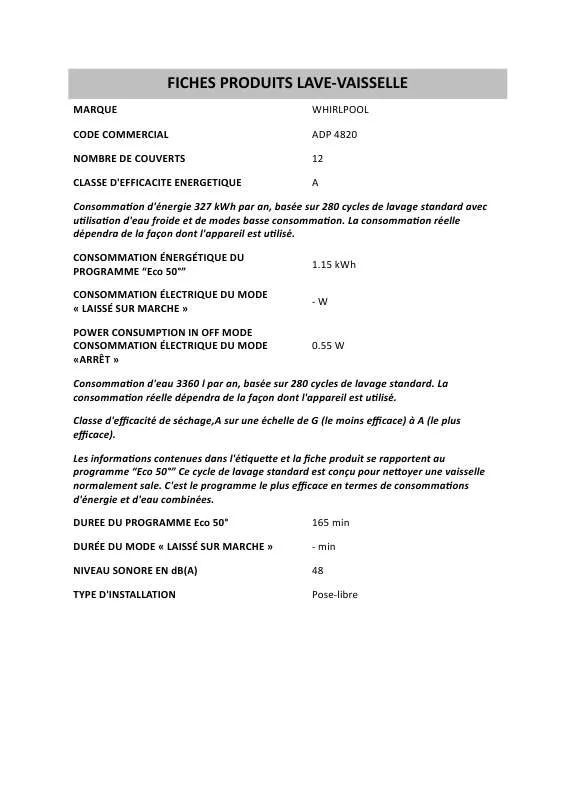 Mode d'emploi WHIRLPOOL WBE3325 NF IX AQUA