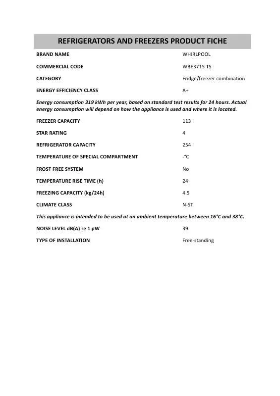 Mode d'emploi WHIRLPOOL WVE1840 W